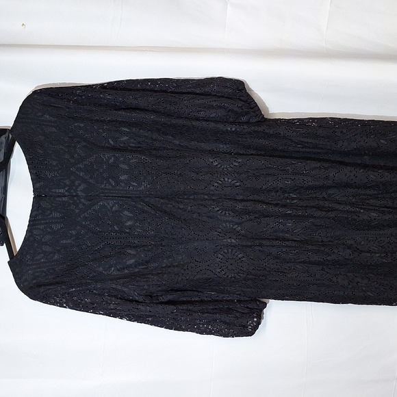 Ronni Nicole Black Lace Long Sleeve Shift Dress w/ Nude Body Lining Size 18 - Picture 6 of 9